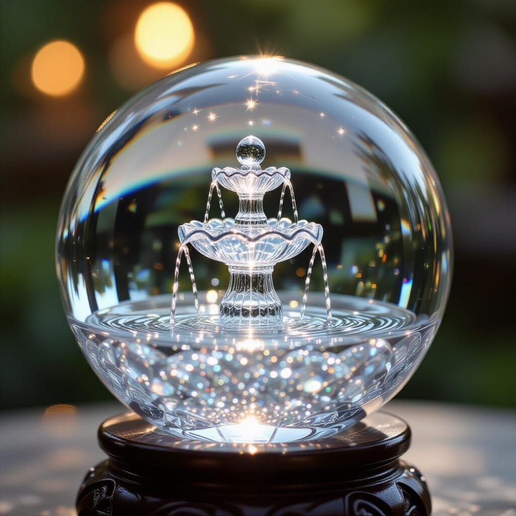 Crystal Psychic Ball with Cascading Fountain