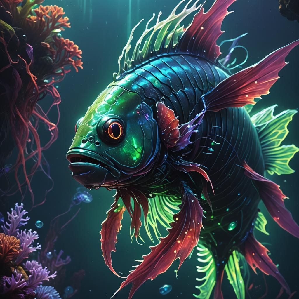 Bioluminescent Deep Sea Creature in Sci-Fi Style