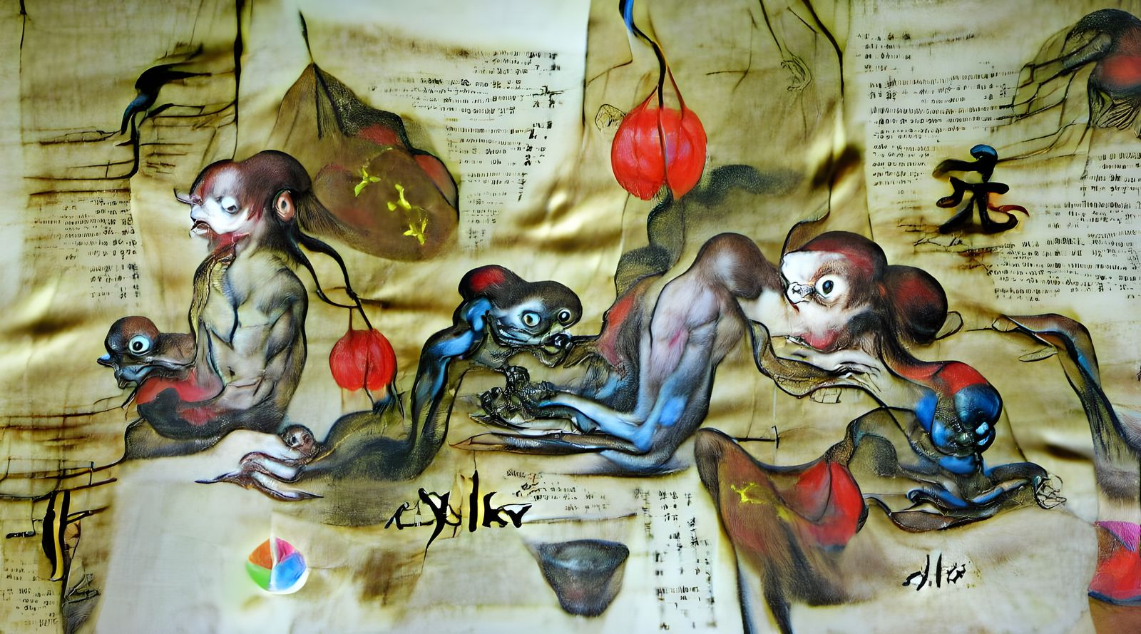 Alchemist's Homunculus Yokai in Chinese Ink Painting
