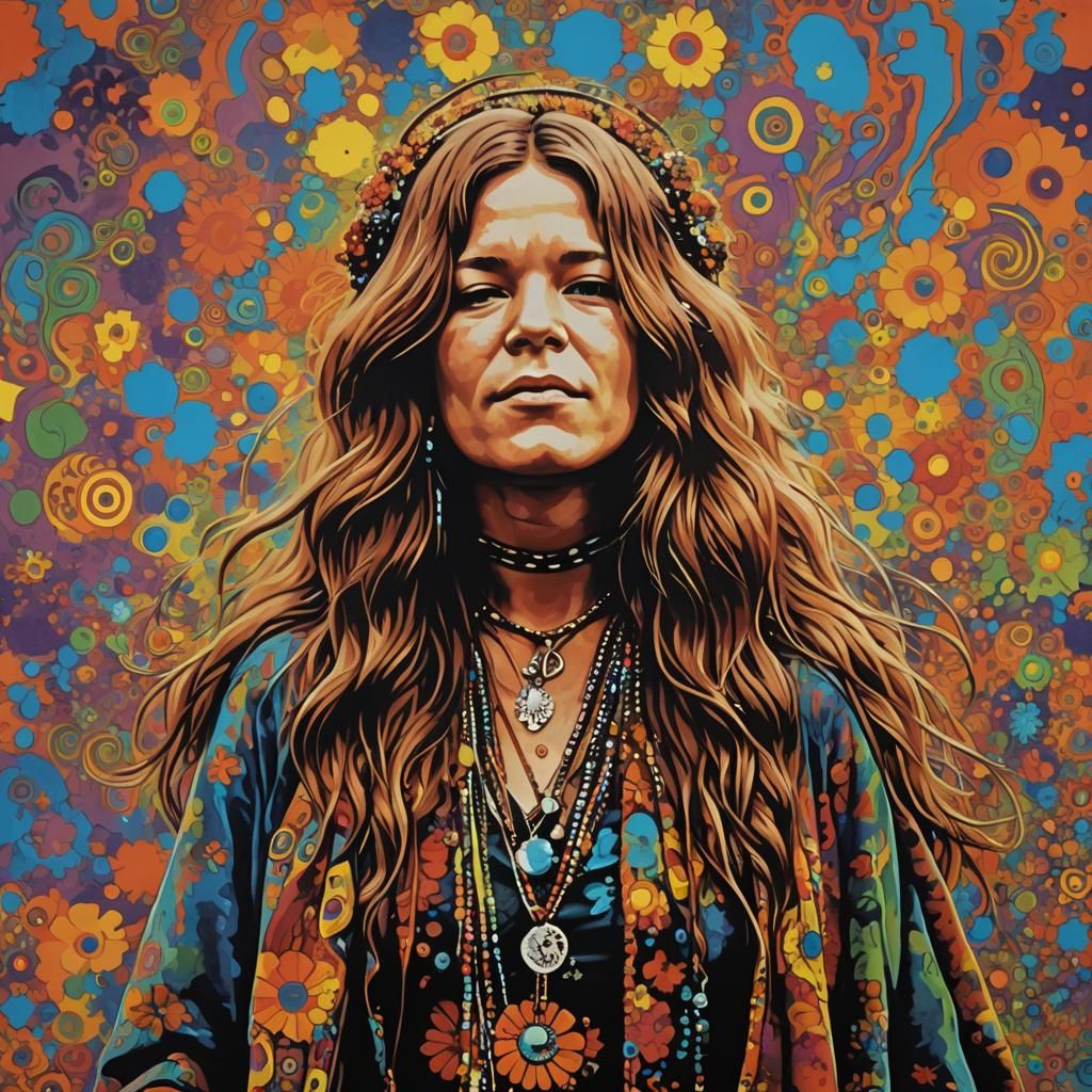 Young Singer at Woodstock with Fractal Art