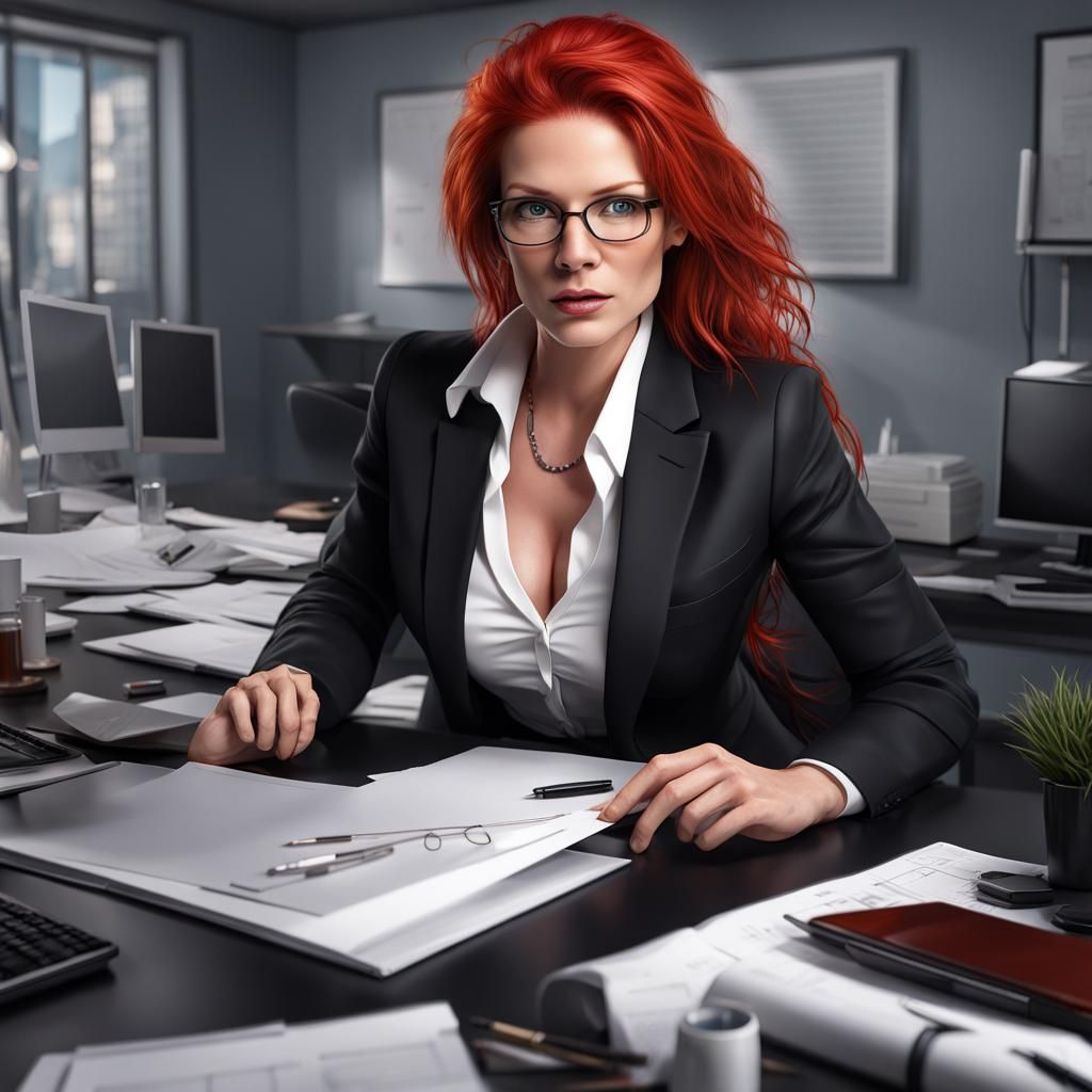 Attractive Redhead in Business Suit, Digital Art