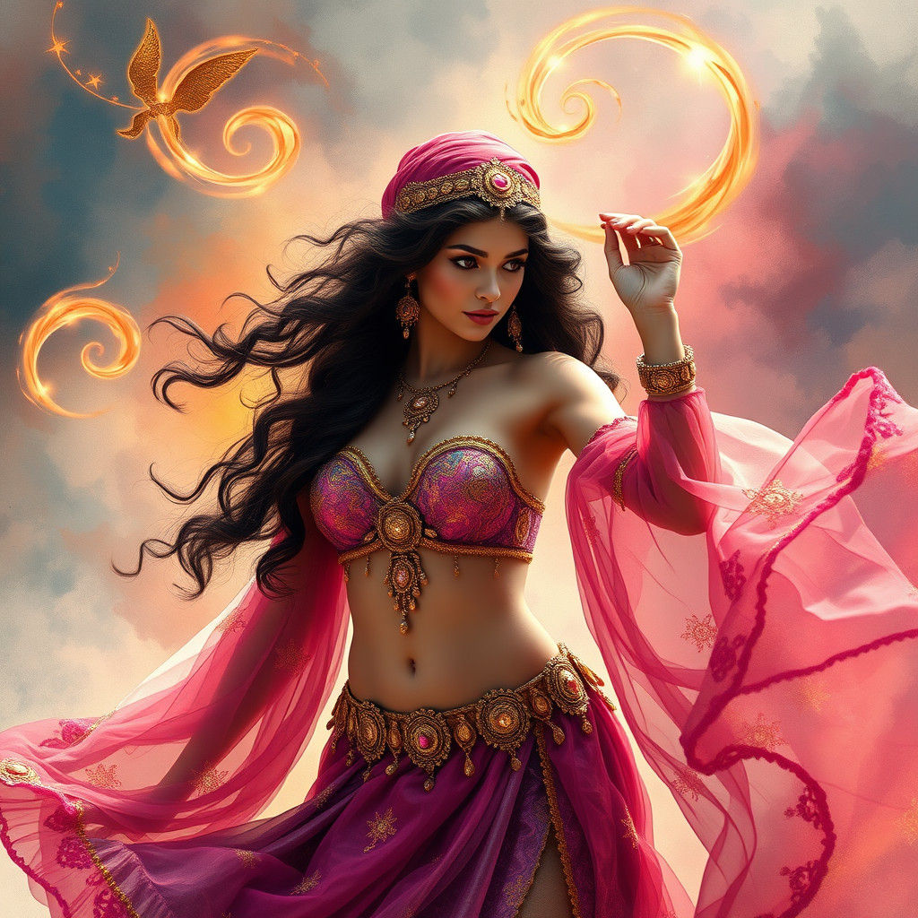 Ravishing Gypsy Dancer in Ethereal Digital Landscape