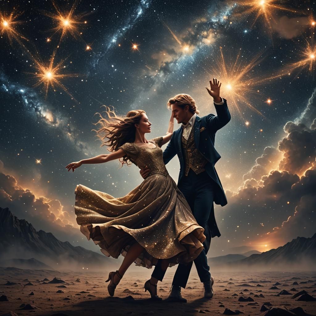 Stardust Couple Dancing in Dramatic Sky