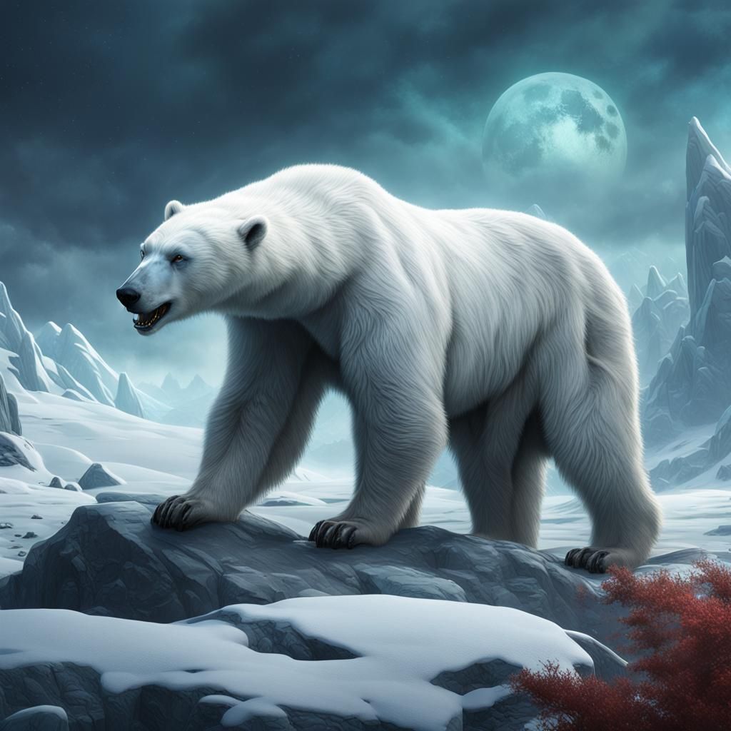 Artic Vampire Polar Bear in Dark Fantasy Style