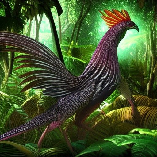 Hyperrealistic Cockatrice in Jungle, 3D Rendered