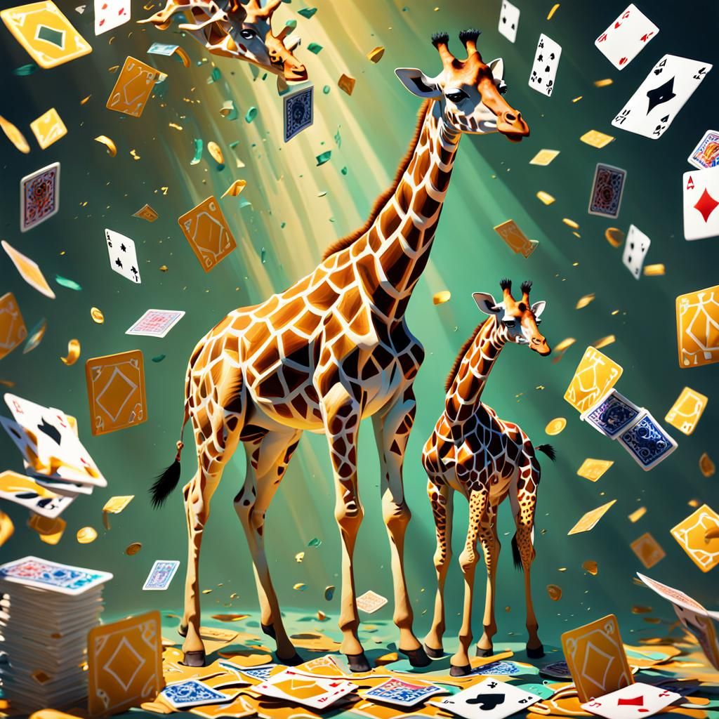 Surreal Giraffe Card Game in Whimsical Splash Art Style