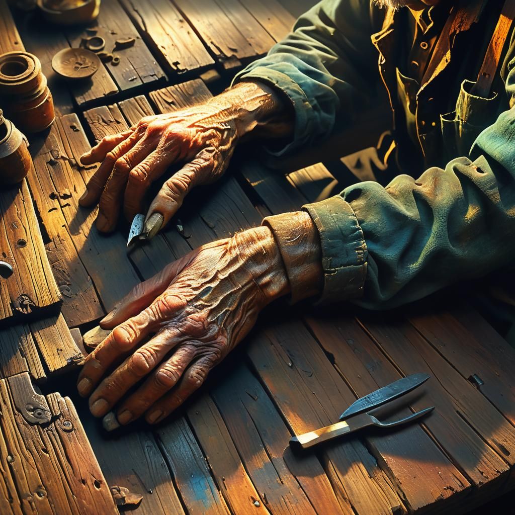 Tradesman Working on Wooden Furniture in Hyperrealistic Styl...