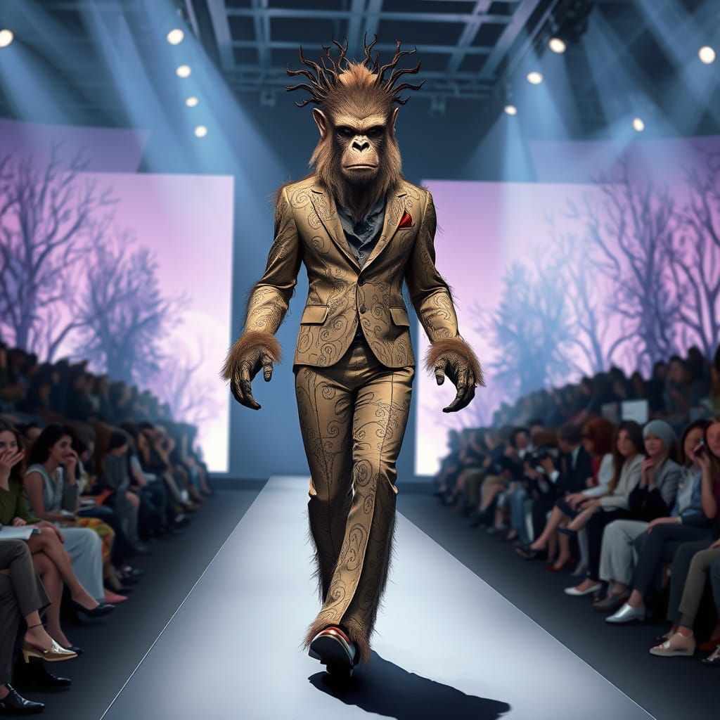 Sasquatch Models Chic Forest-Inspired Fashion on Catwalk