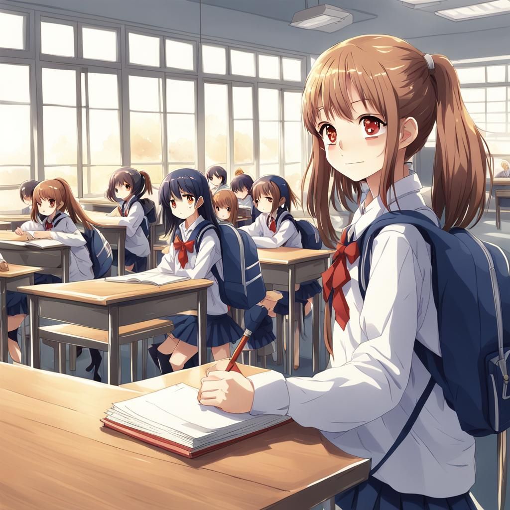 Anime Style Girl at School Illustration