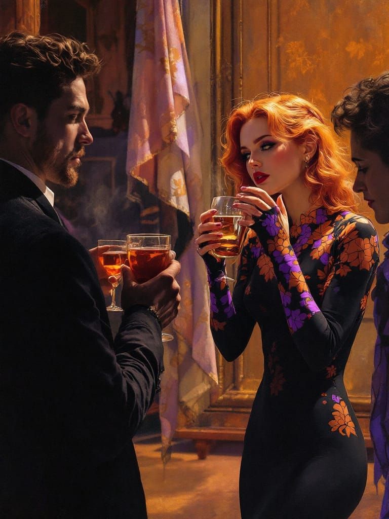 Redhead Pin-Up at Halloween Party in Symbolic Style