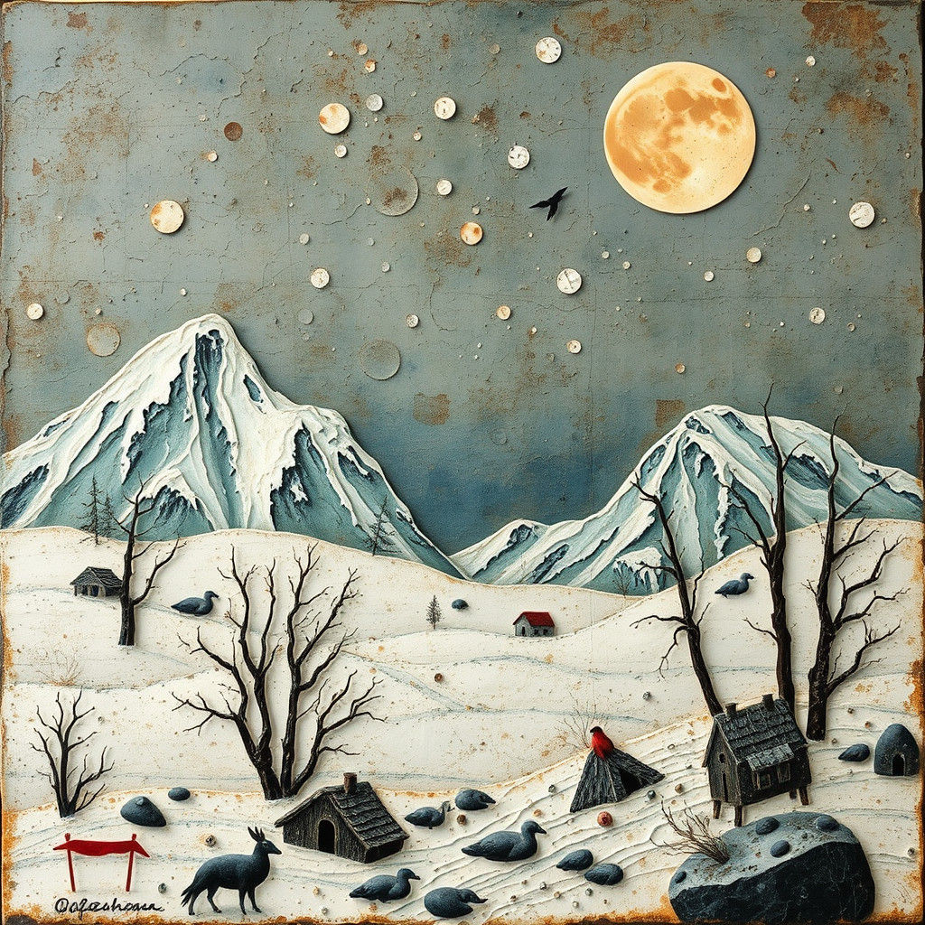 Encaustic Arctic Landscape Inspired by Klee