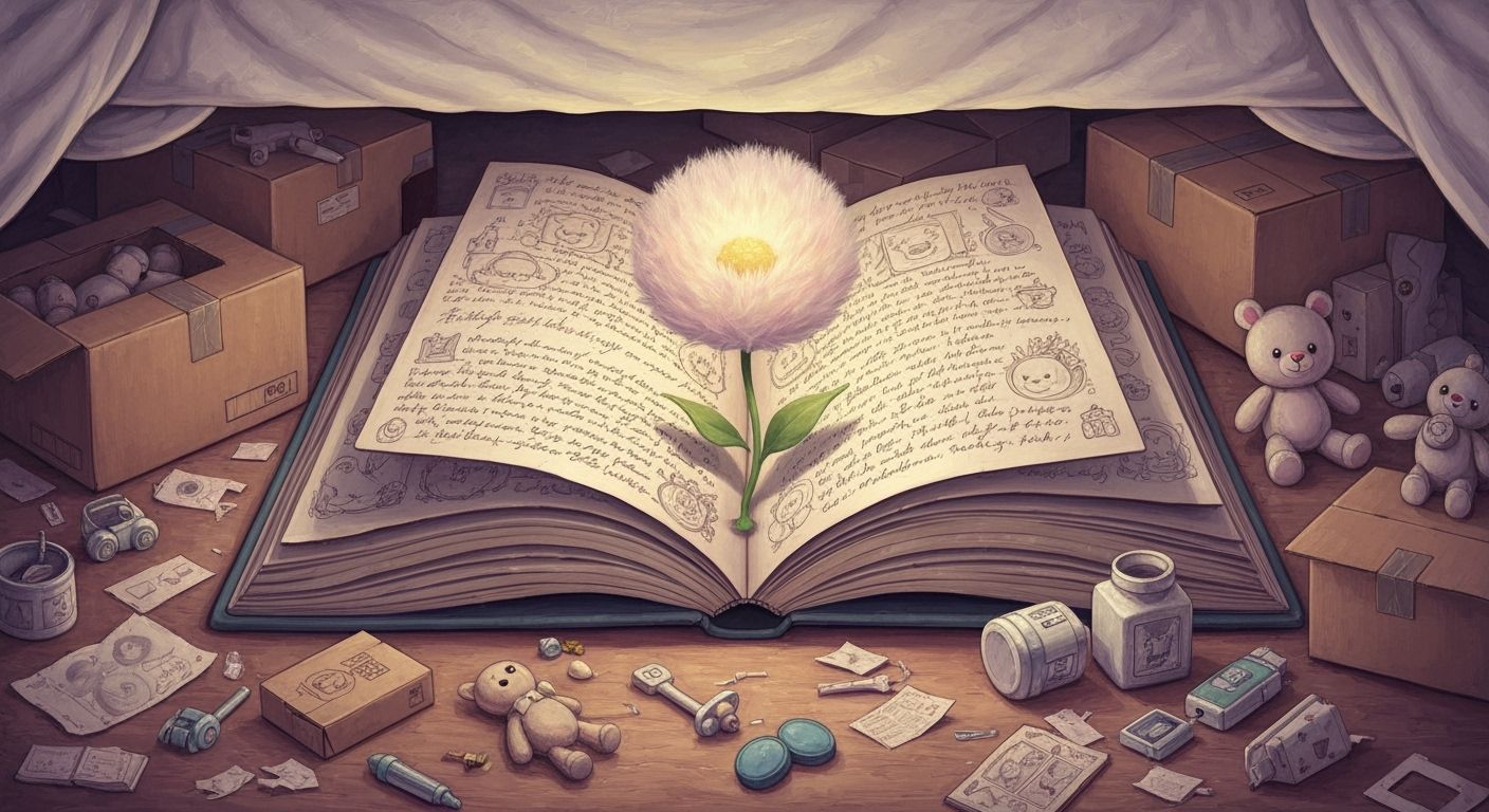 Diary with Glowing Flower, Impasto Oil Painting