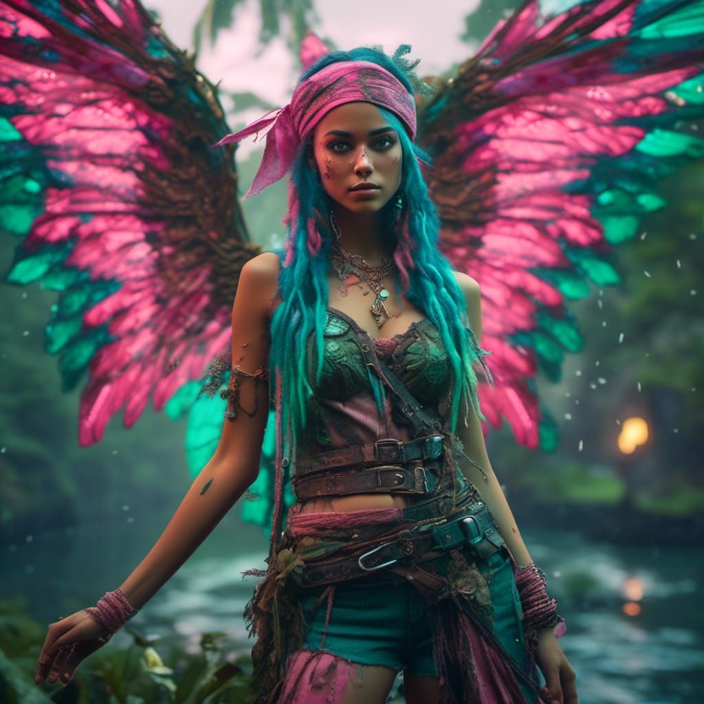 Pirate Fairy with Pink Wings in Detailed Digital Art