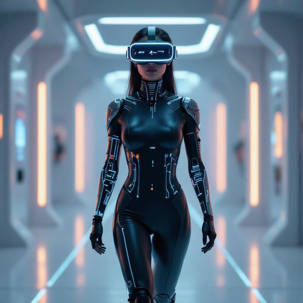 Futuristic Human with Neural Circuits in Cybernetic Style