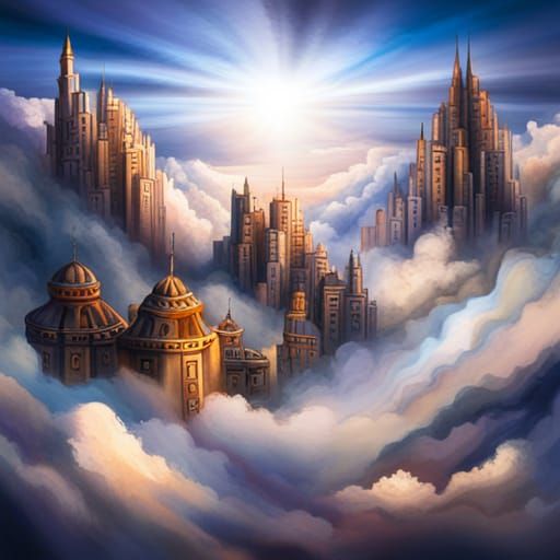 Fantastic Cloud City: Gouache Impressionist Masterpiece