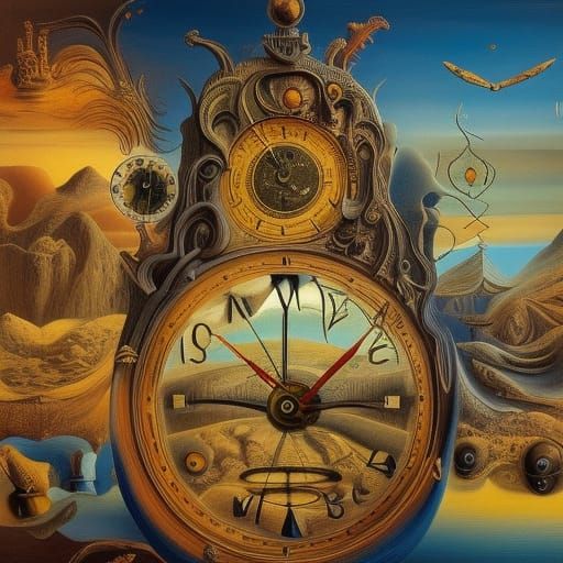 Surreal Clock in Dreamlike Dali Landscape