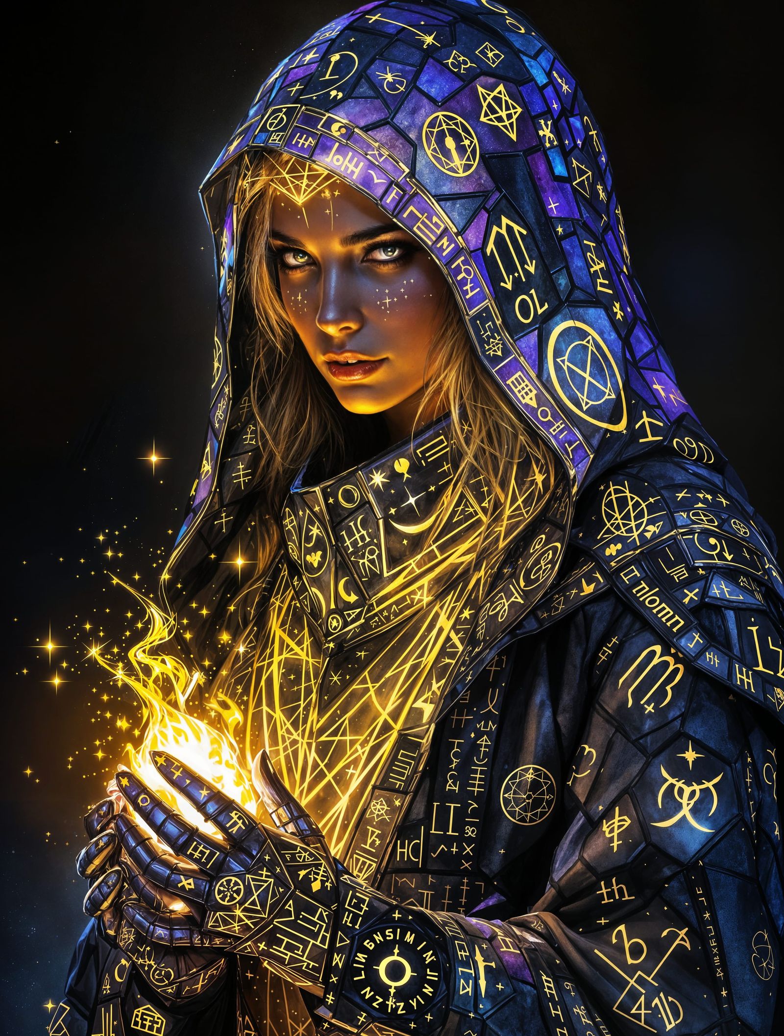 Mystical Stained Glass Robe in Dark Fantasy Style