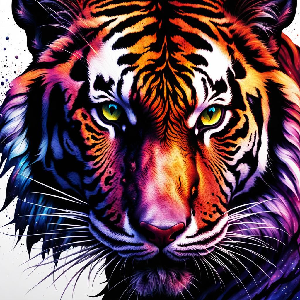 Hyperrealistic Tiger Silhouette in Galaxy Sunset