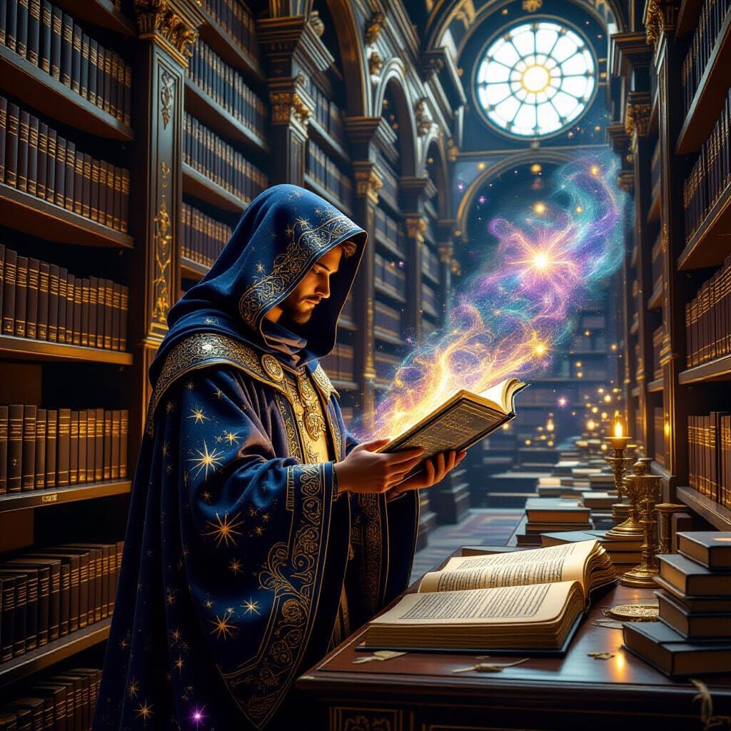 Celestial Librarian Among Stardust Scrolls