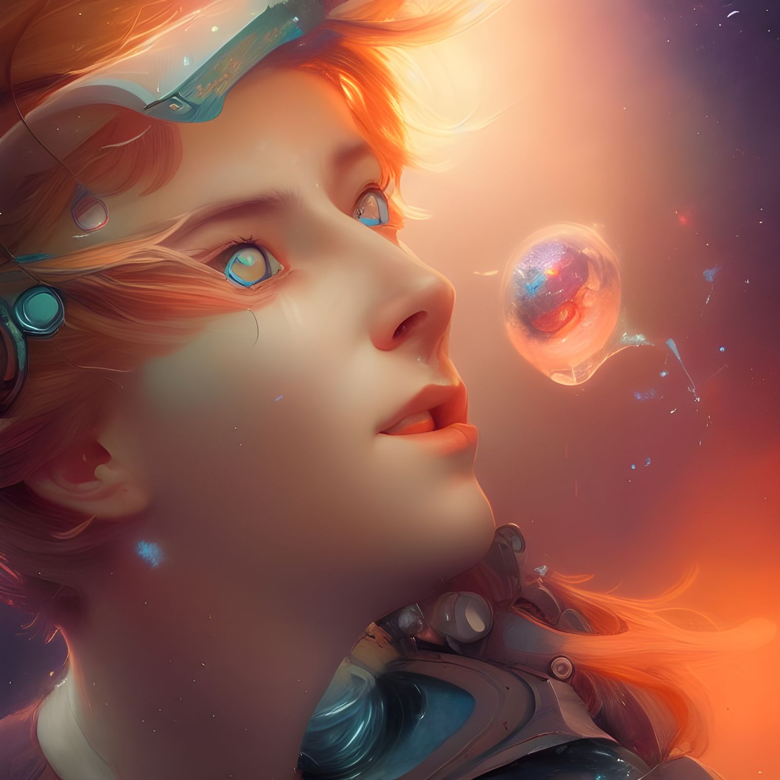 Cosmic Astral Poster Art in Detailed Orange and Blue