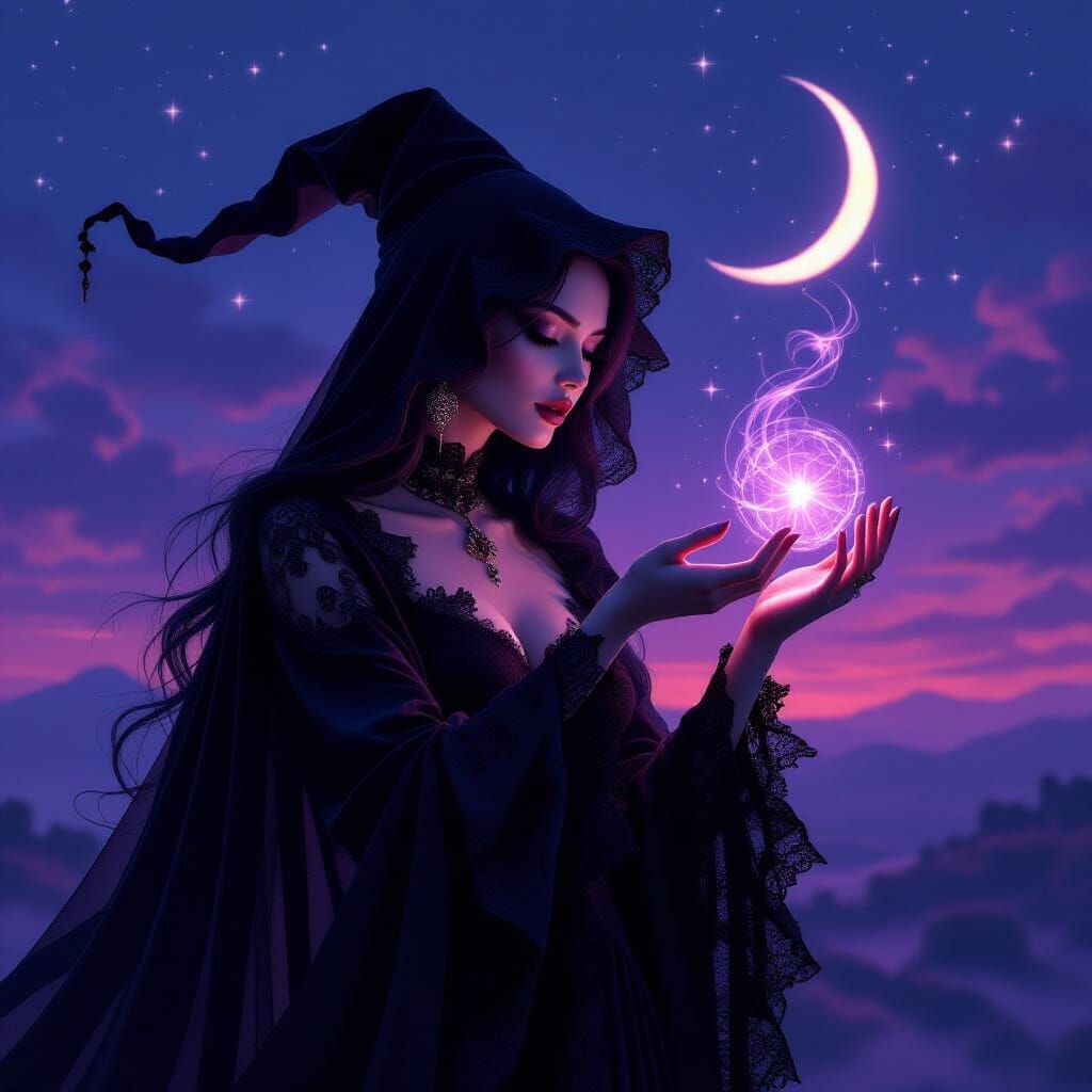 Gothic Witch Conjuring Twilight Energy: Giger Style