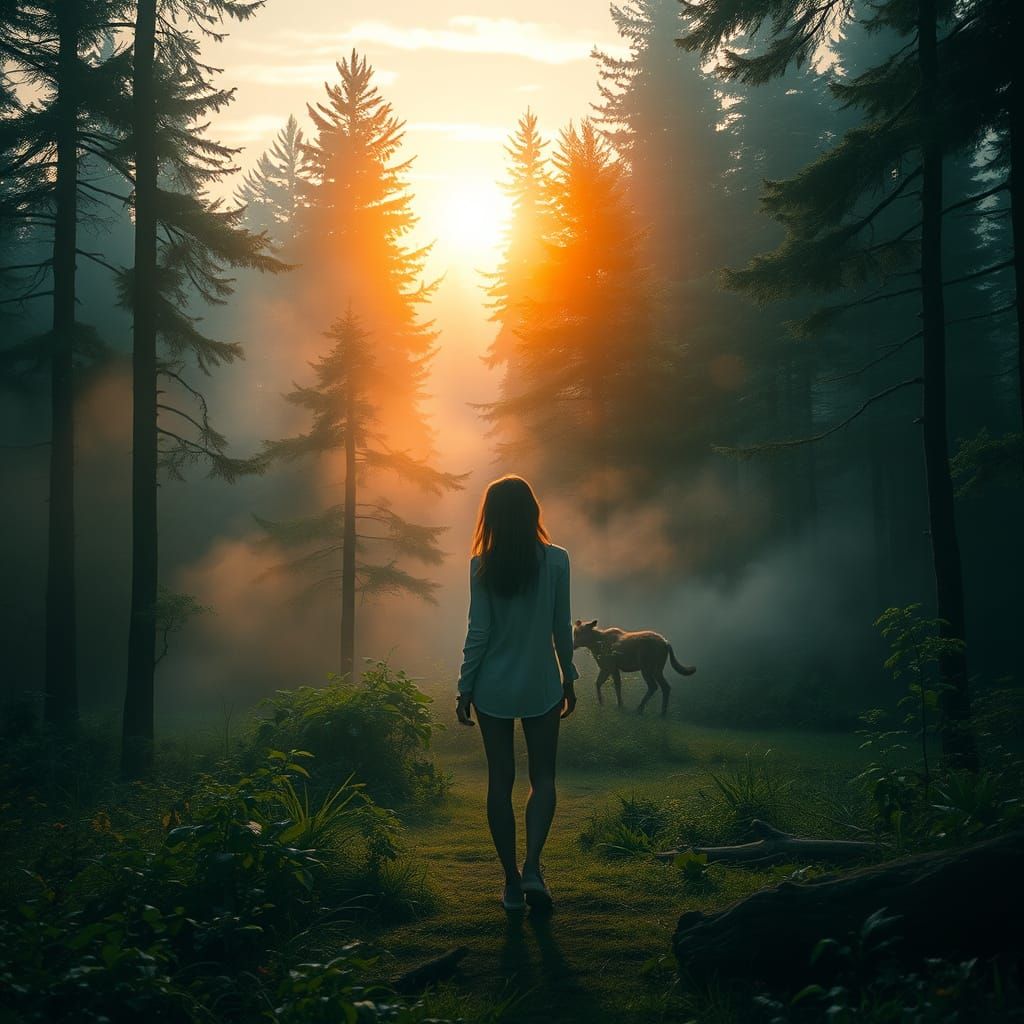 Mystical Forest Woman, Double Exposure Digital Art