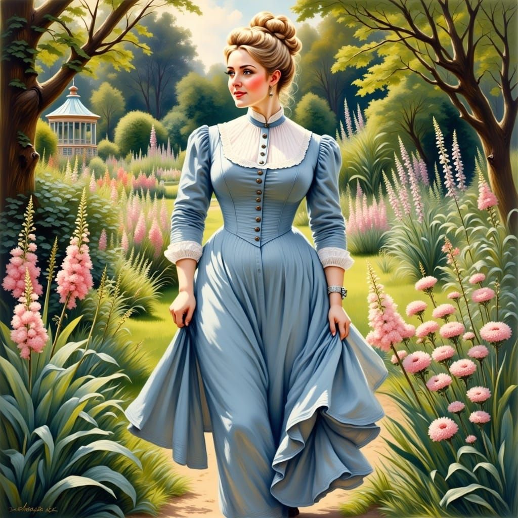 Ethereal Victorian Beauty in Watercolor Style