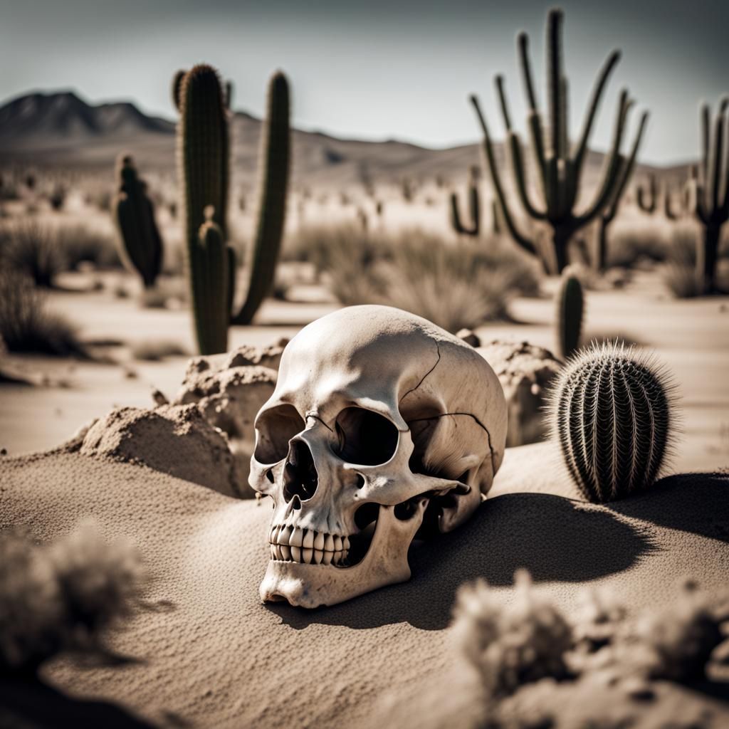 Desert Skull in Arid Landscape: Expressionist Parallax Photo