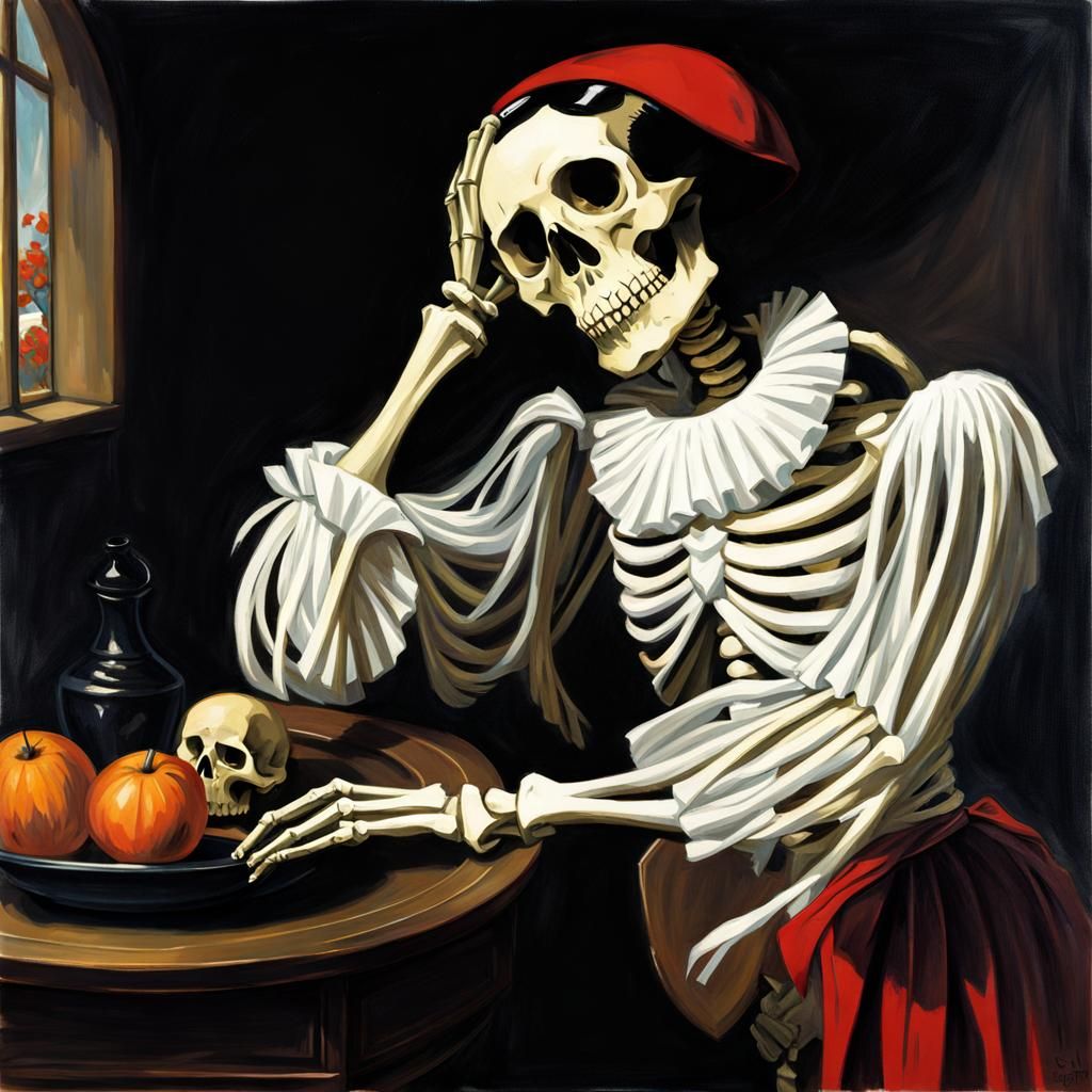 Sad Skeleton in Sargent Portrait Style