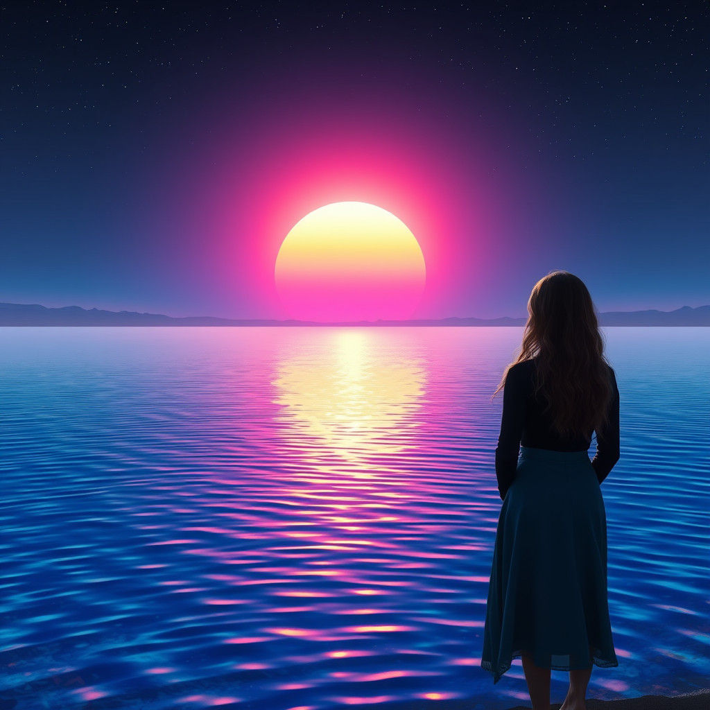 Serene Alien Lake at Midnight Sun