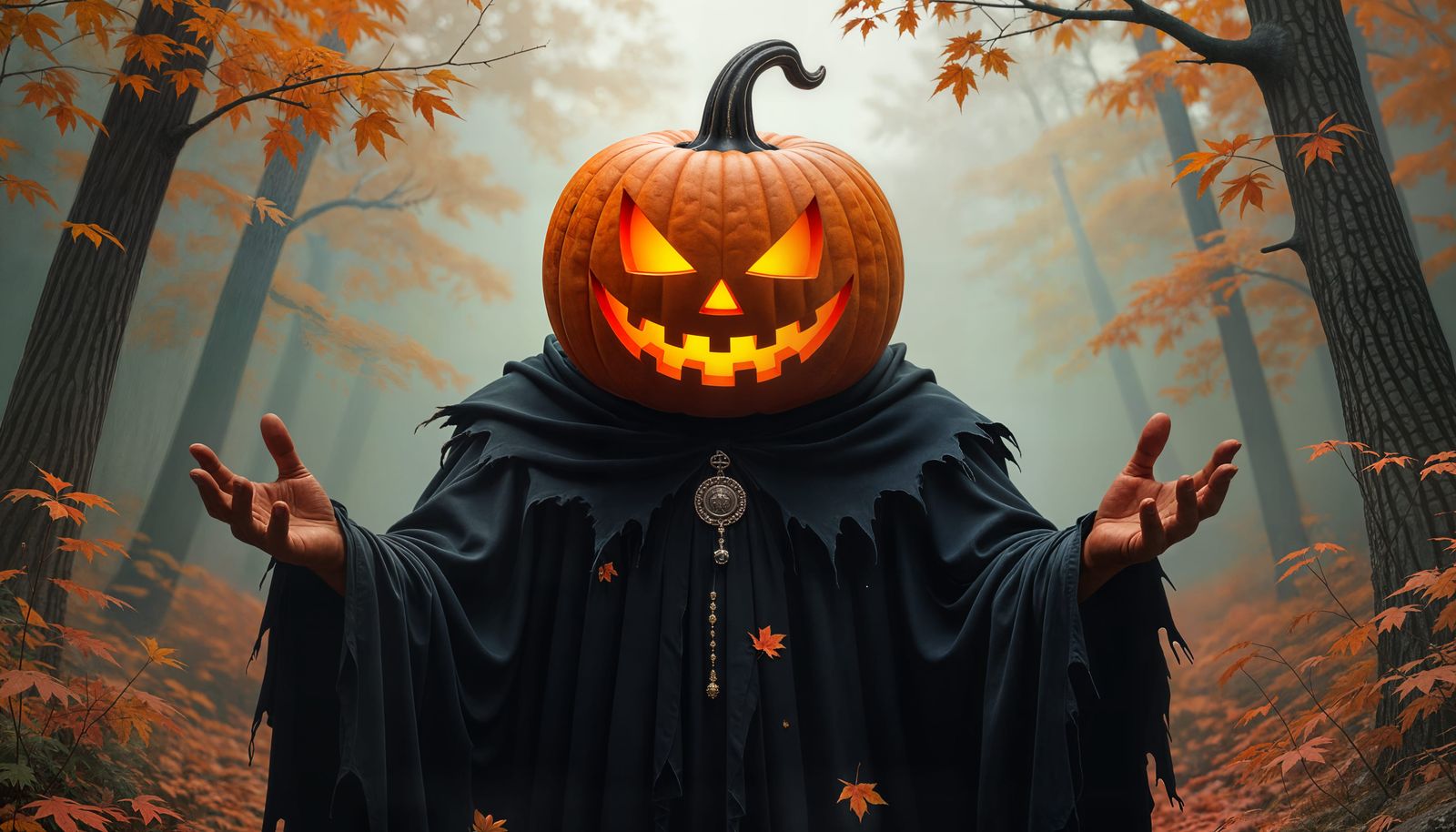 Menacing Pumpkin Demon in Dark Autumnal Style