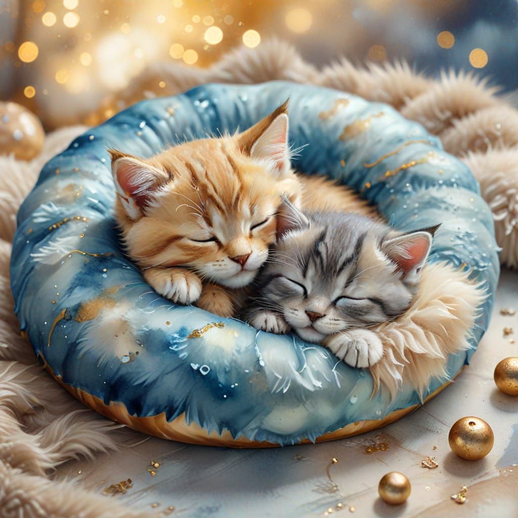 Kittens Sleeping: Whimsical Watercolor Illustration