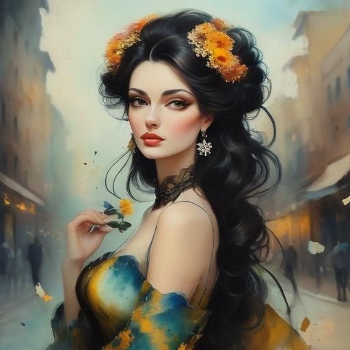 Melancholy Beauty: Watercolor Woman with Pearl Earrings