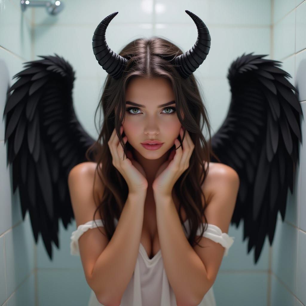 Half-Angel Half-Demon Struggles Taking a Shower