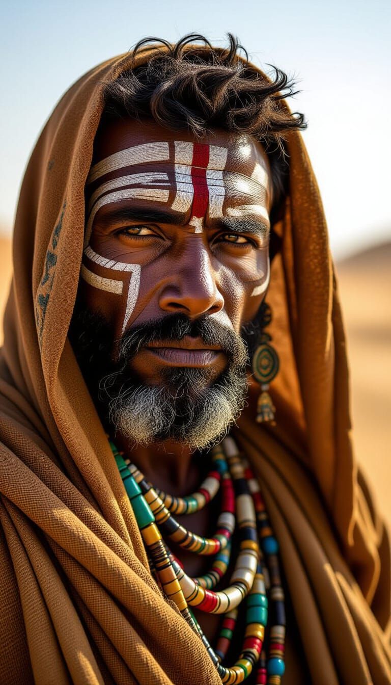 African Warrior with Tribal Markings in Photorealistic Style