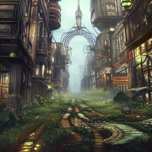 Overgrown Steampunk City of the Future