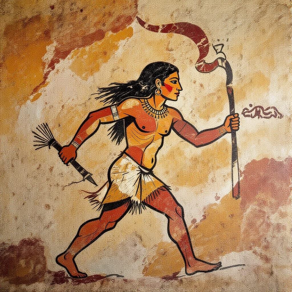 Prehistoric Cave Painting of Moving Human Figure