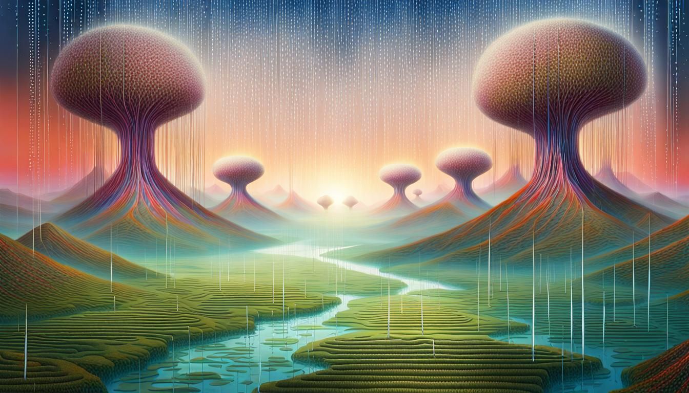 Binary Code Dream: Cybernetic Surreal Landscape