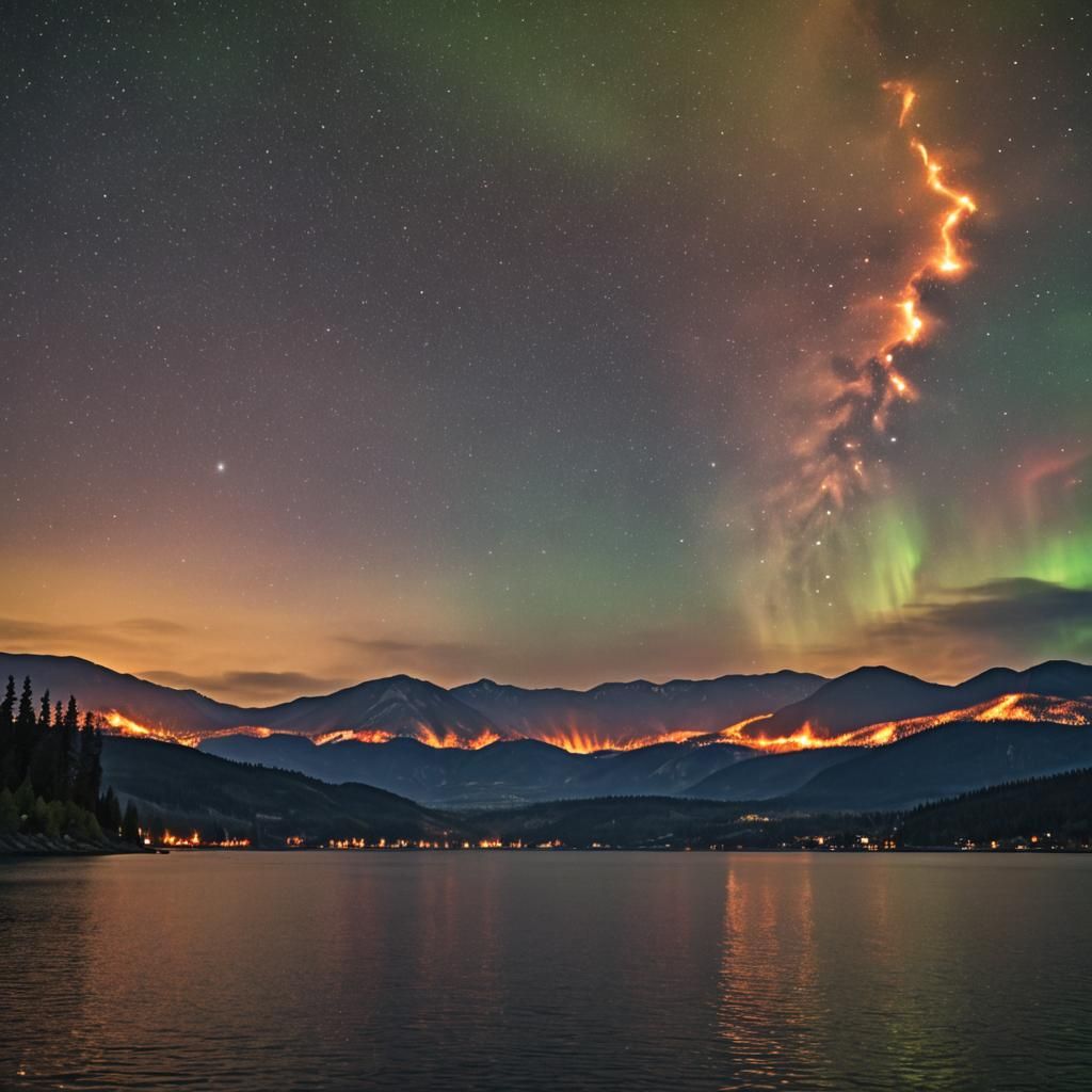 Dramatic Forest Fire Under Aurora Borealis