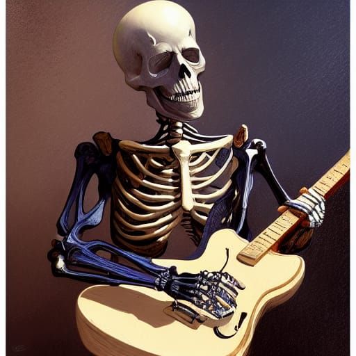 Skeleton Bone Guitar Art Portrait