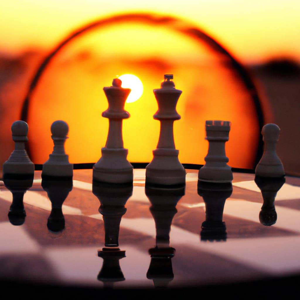 Surreal Chessboard Sunset: Hyperrealistic Desert Photography