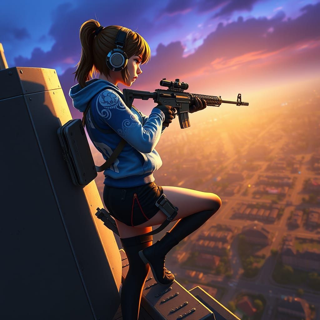 Girl Vigilante on Fortnite Battlefield as Matte Painting