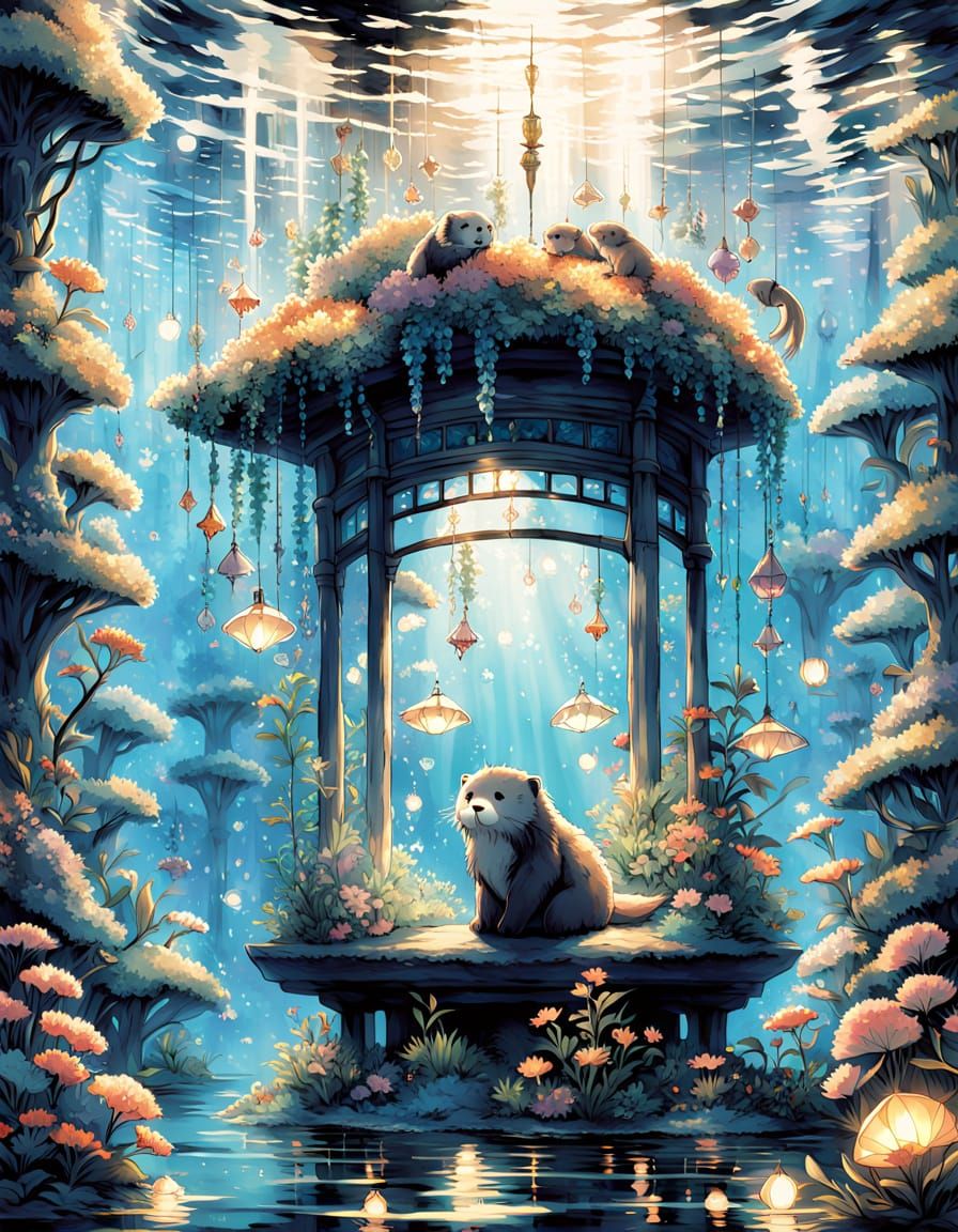 Crystal Sea Otter in Bioluminescent Kelp Forest