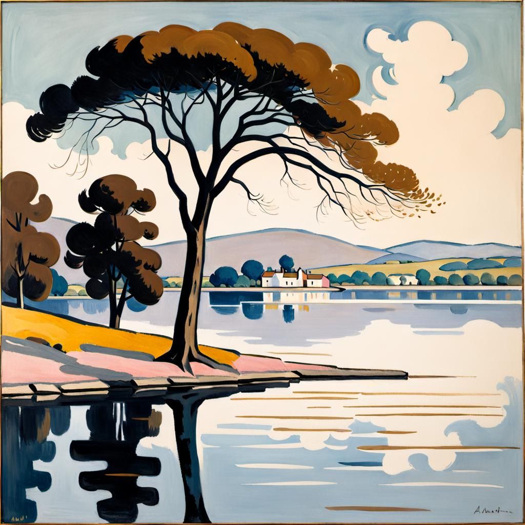 Tree by Water, Modern Ink Painting