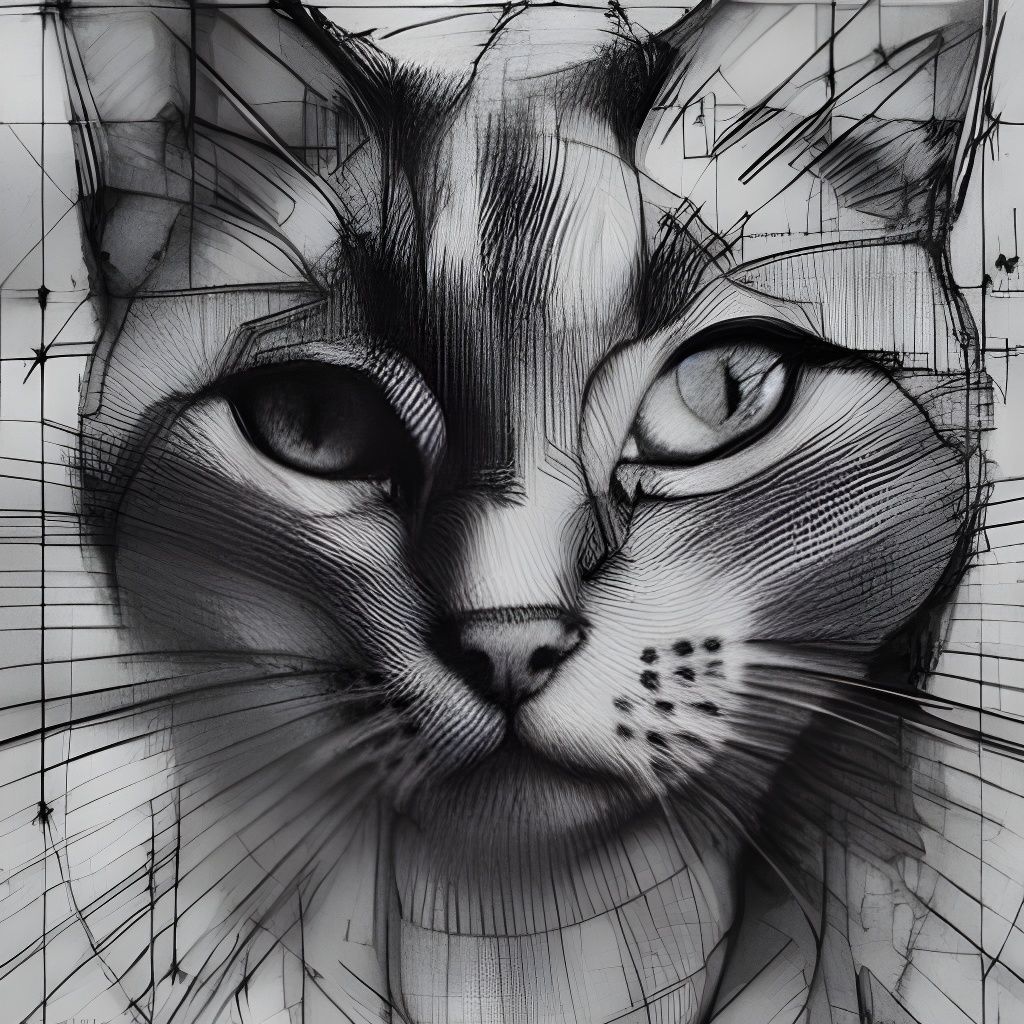 Renaissance Cat Blueprint in Leonardo da Vinci Style