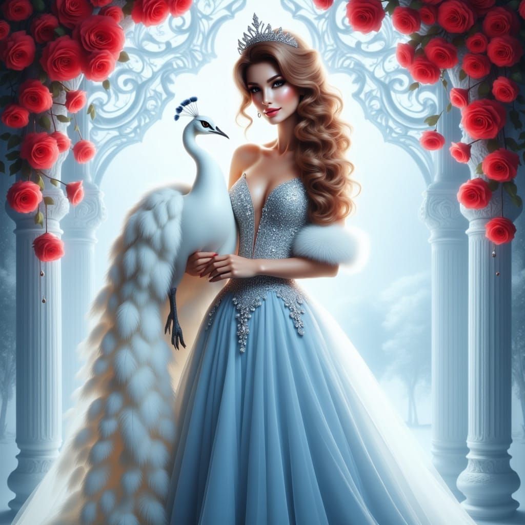 Elegant Regal Woman Under Ornate Archway