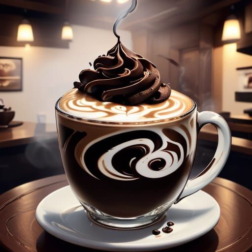 Coffee Mocha Milkshake with Creamy Swirls in Large Cup