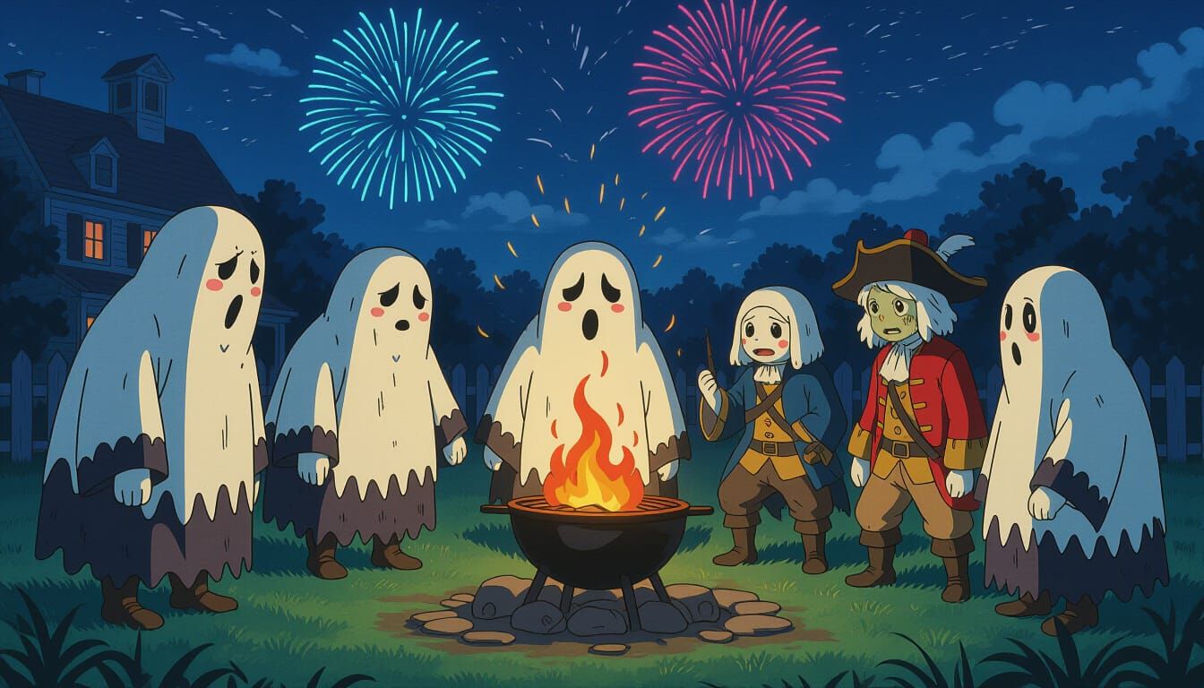 Ghosts Celebrate July 4th: Anime-Style Fireworks