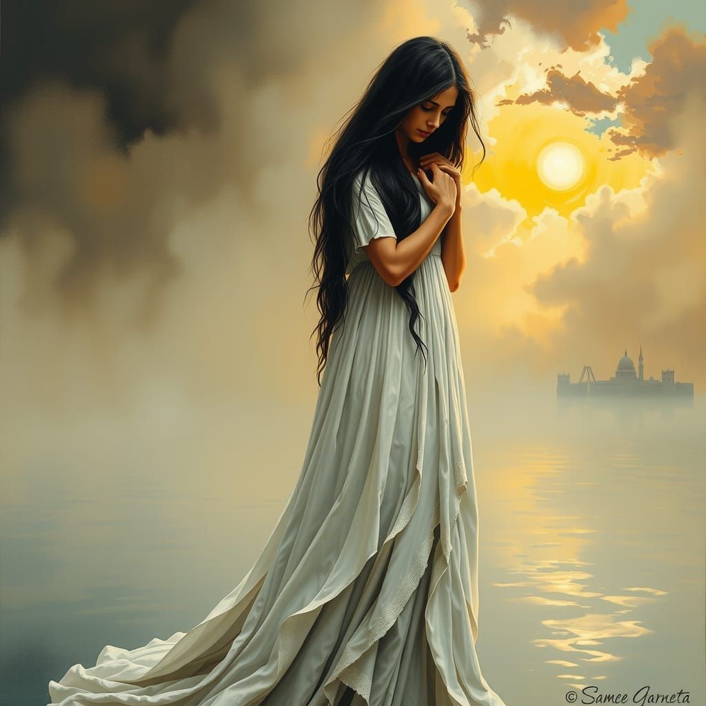 La Llorona in Vibrant Oils, Thames River Landscape