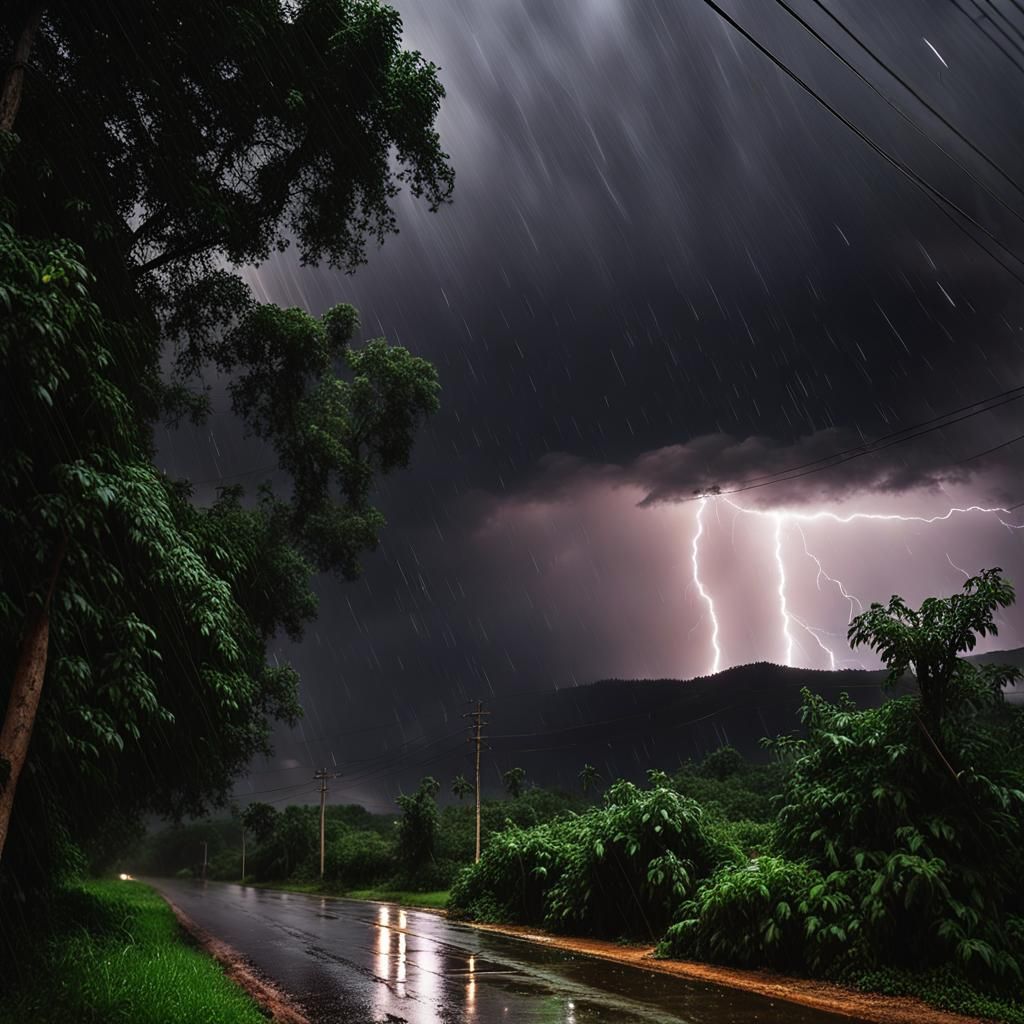 Stormy Night in a Hillside Village